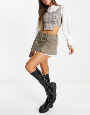 Basic Pleasure Mode ultra mini skirt kilt with exposed pockets in beige - ASOS Price Checker