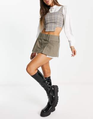 Basic Pleasure Mode Basic Pleasure Mode ultra mini skirt kilt with exposed pockets in beige-Neutral