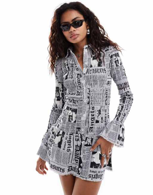Basic Pleasure Mode - Vestito corto arricciato con stampa quotidiano multicolore