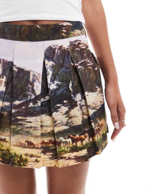 Basic Pleasure Mode western cowboy print pleated mini skirt in multi