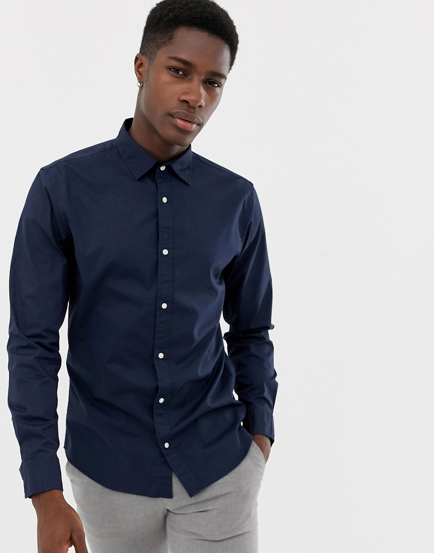 Basics navyfarvet smal skjorte fra Jack & Jones-Marineblå