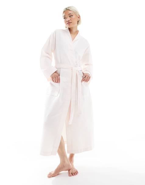Bata larga rosa estilo kimono de punto gofrado de Loungeable - view 1