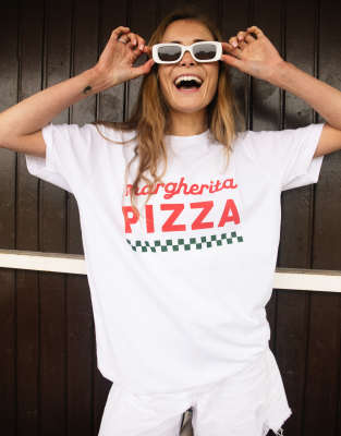  Batch1 margherita pizza slogan t-shirt in white