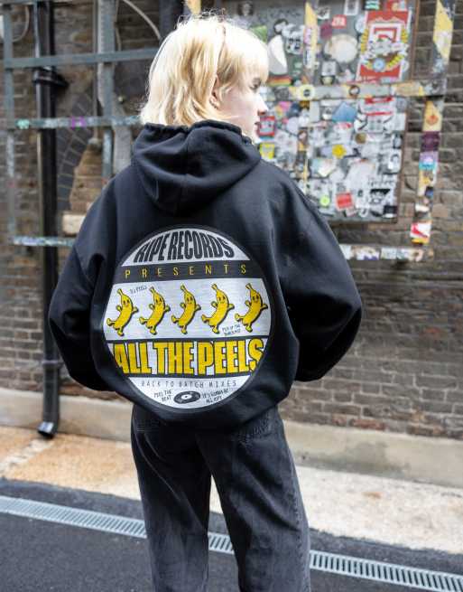  Batch1 retro style ripe records graphic hoodie in black