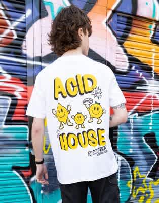  Batch1 unisex acid house graphic festival t-shirt in white