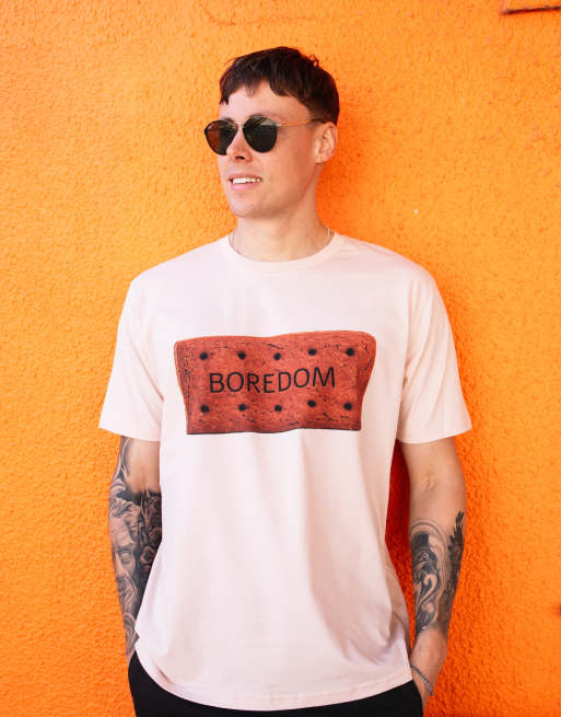 Batch1 unisex boredom biscuit graphic t-shirt in peach