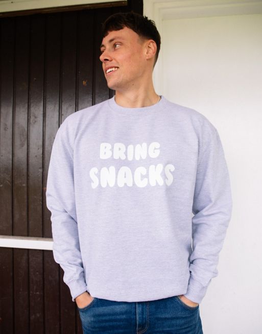Batch1 unisex bring snacks slogan sweatshirt in grey