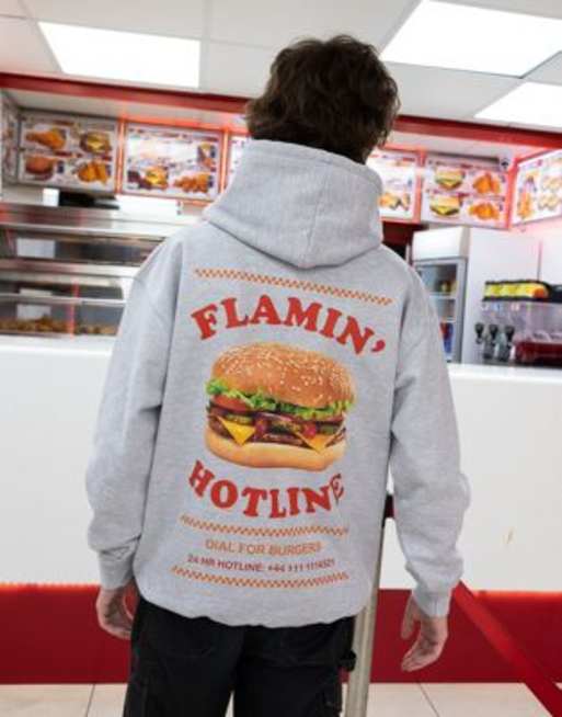 Batch1 unisex burger hotline photo print hoodie in grey