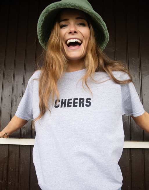  Batch1 unisex cheers printed slogan t-shirt in grey