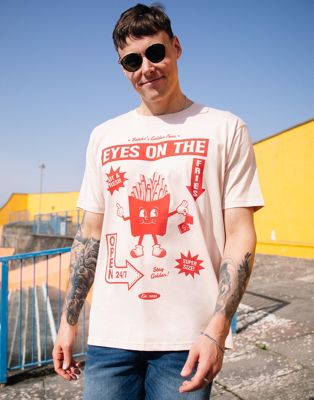 Batch1 unisex eyes on the fries graphic t-shirt in peach