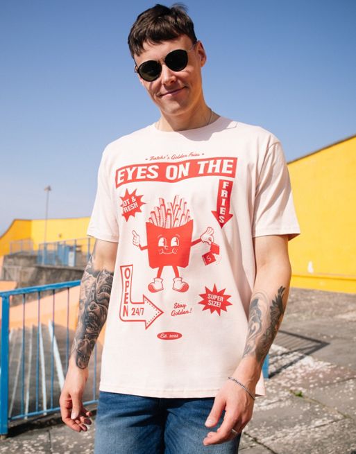 Batch1 unisex eyes on the fries graphic t-shirt in peach