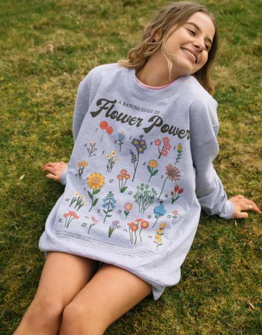  Batch1 unisex flower power guide graphic sweatshirt in grey