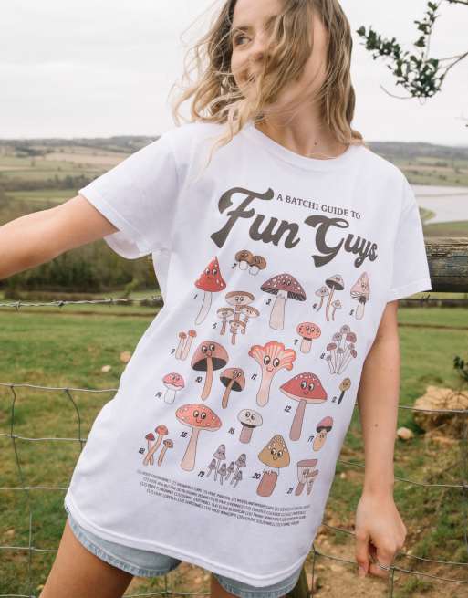  Batch1 unisex fun guys mushroom guide graphic t-shirt in white