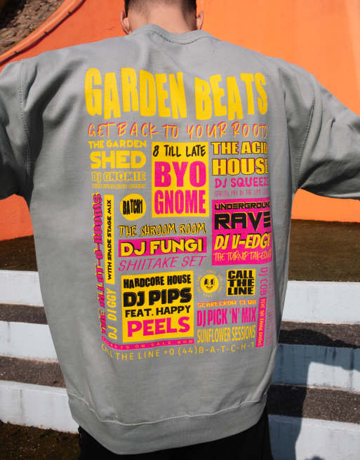 Batch1 unisex garden beats festival poster sweatshirt in grey