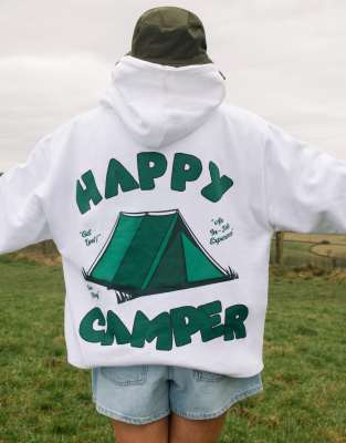  Batch1 unisex happy camper graphic hoodie in white