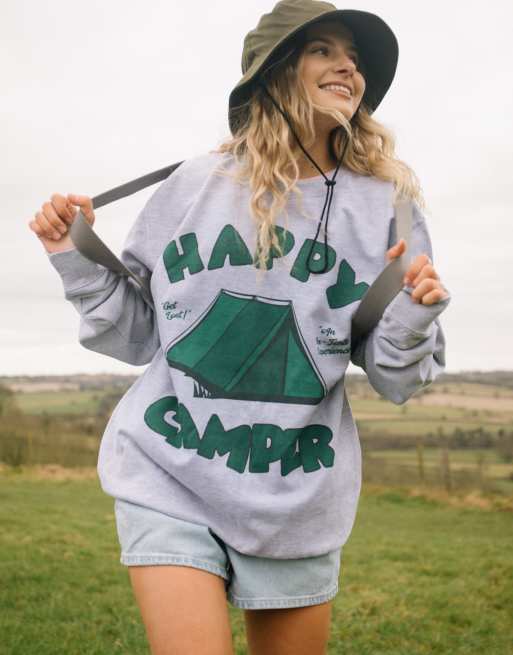  Batch1 unisex happy camper graphic sweatshirt in grey