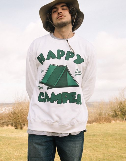 Batch1 unisex happy camper graphic sweatshirt in white