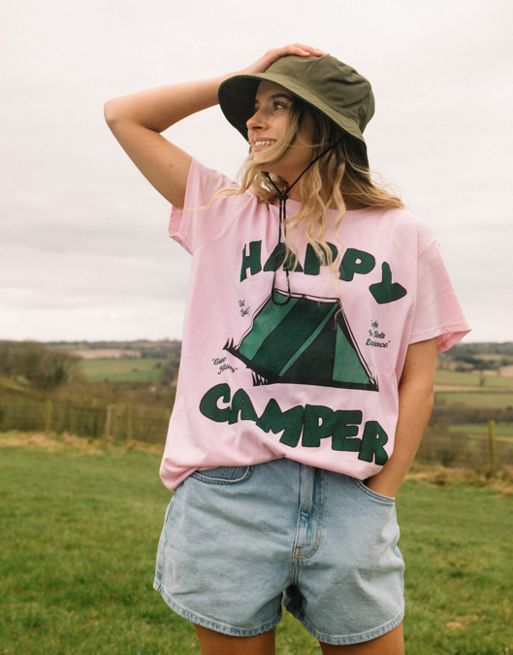  Batch1 unisex happy camper graphic t-shirt in pink