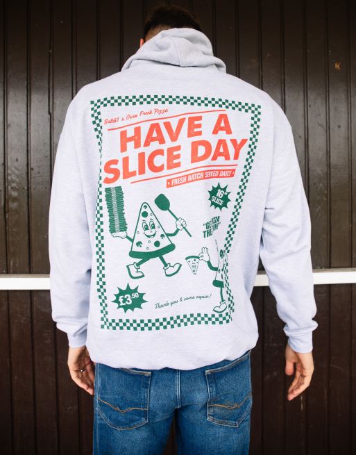Batch1 unisex have a slice day pizza graphic hoodie in grey