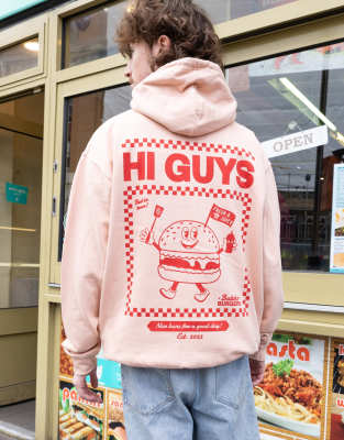 Batch1 unisex hi guys burger graphic hoodie in peach