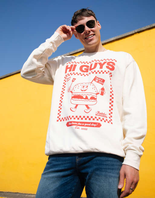 Batch1 unisex hi guys burger graphic sweatshirt in vanilla