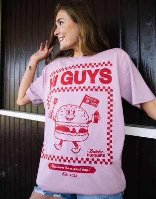  Batch1 unisex hi guys burger graphic t-shirt in purple