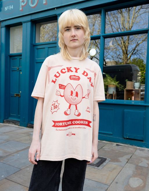 Batch1 unisex lucky day fortune cookies graphic t-shirt in peach
