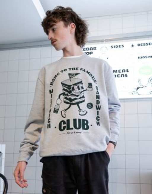 Batch1 unisex mile high sandwich club graphic sweatshirt in grey