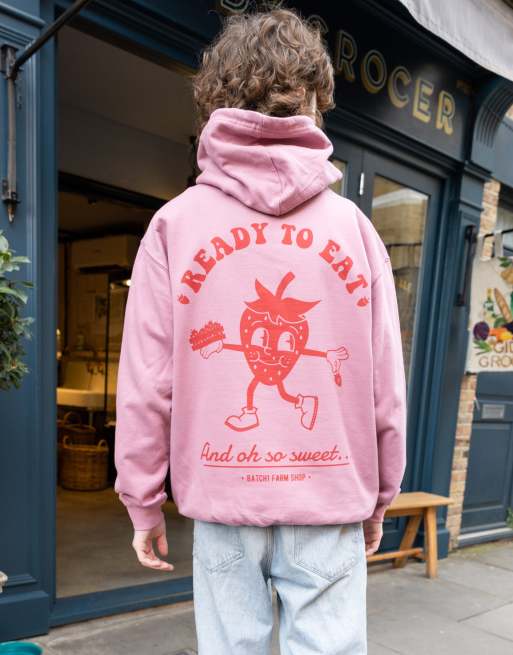 Batch1 unisex ready to eat strawberry graphic hoodie in grey