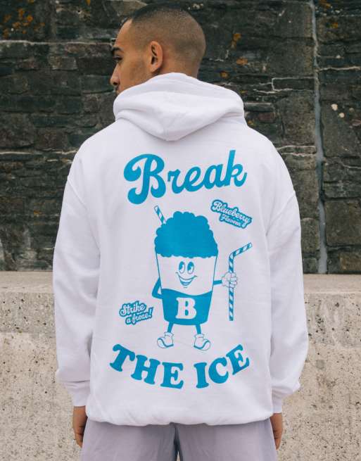 Batch1 unisex retro style break the ice hoodie with slush drink graphic in white