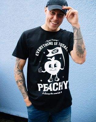 Batch1 unisex retro style everything is peachy graphic t-shirt in black