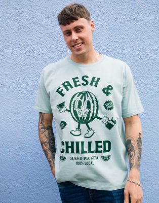 Batch1 unisex retro style fresh and chilled watermelon t-shirt in green