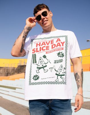 Batch1 unisex retro style have a slice day pizza graphic t-shirt in white