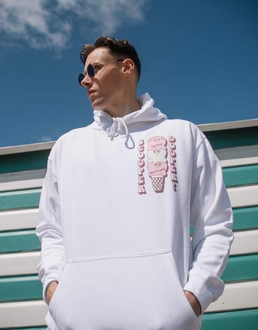 Batch1 unisex scooper dooper ice cream graphic hoodie in white