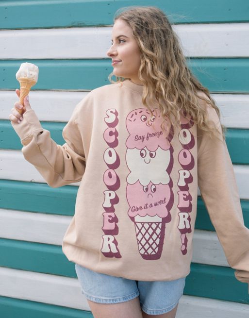 Batch1 unisex scooper dooper ice cream graphic sweatshirt in sand