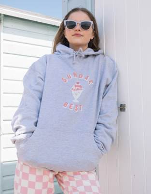 Batch1 unisex sundae best ice cream graphic hoodie shirt in grey