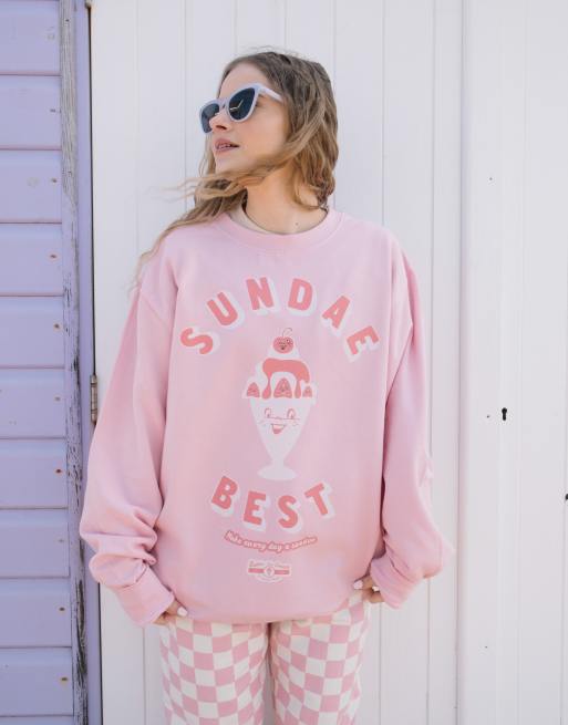 Batch1 unisex sundae best ice cream graphic sweatshirt in pink