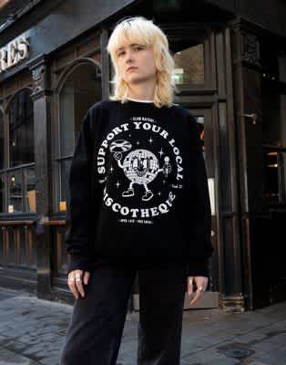  Batch1 unisex support your local discotheque graphic sweatshirt in black