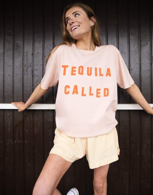  Batch1 unisex tequila called slogan t-shirt in peach