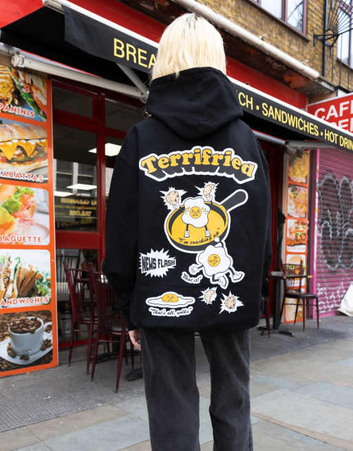  Batch1 unisex terrifried egg graphic hoodie in black