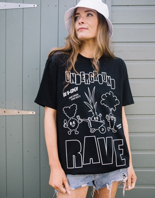  Batch1 unisex underground rave festival graphic t-shirt in black