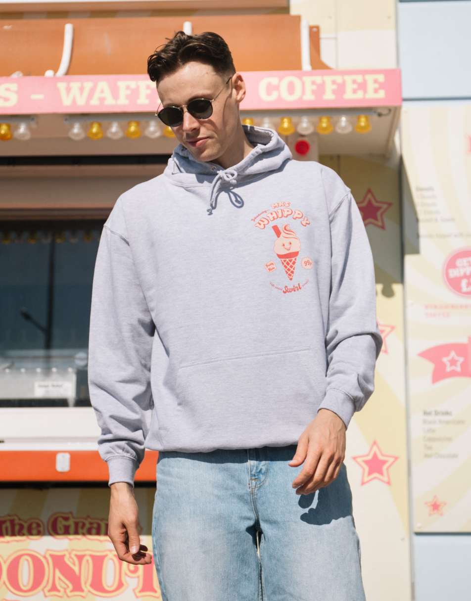 Batch1 unisex vintage style mrs whippy ice cream graphic hoodie in grey