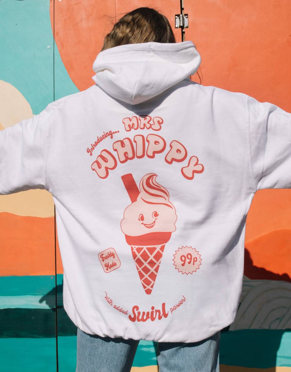 Batch1 unisex vintage style mrs whippy ice cream graphic hoodie in white