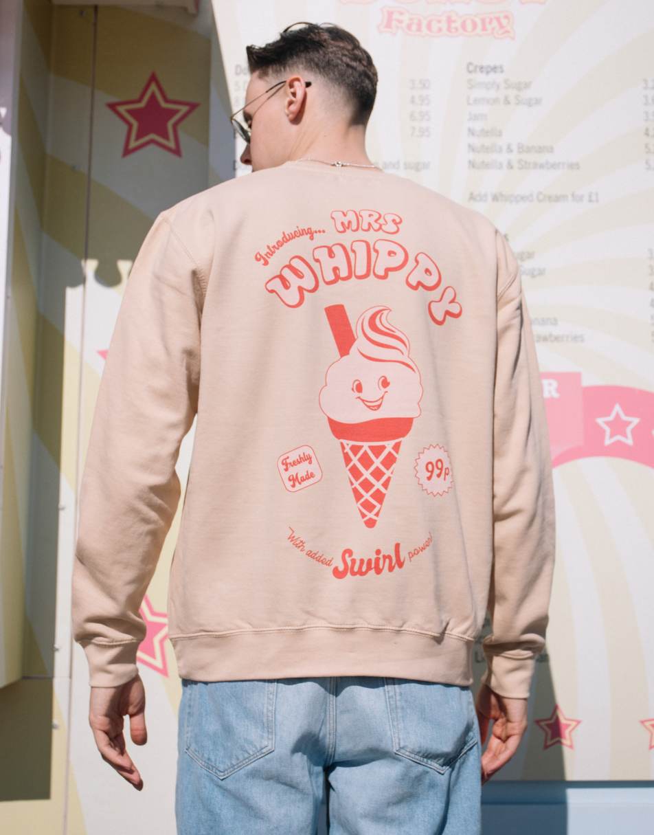 Batch1 unisex vintage style mrs whippy ice cream graphic sweatshirt in sand