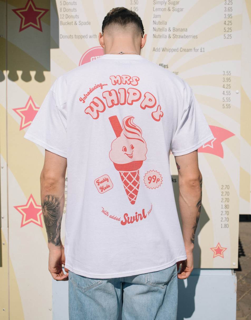 Batch1 unisex vintage style mrs whippy ice cream graphic t-shirt in white