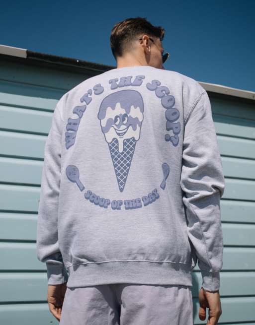 Batch1 unisex what's the scoop ice cream graphic sweatshirt in grey