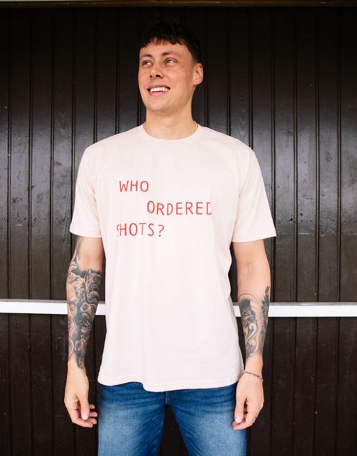 Batch1 unisex who ordered shots slogan t-shirt in peach
