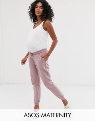 фото Базовые джоггеры с посадкой под животом и поясом на шнурке asos design maternity-фиолетовый asos maternity