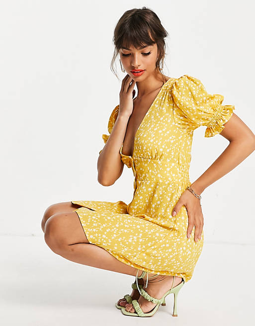 Designer Brands BB Dakota bubble ditsy mini dress in yellow 