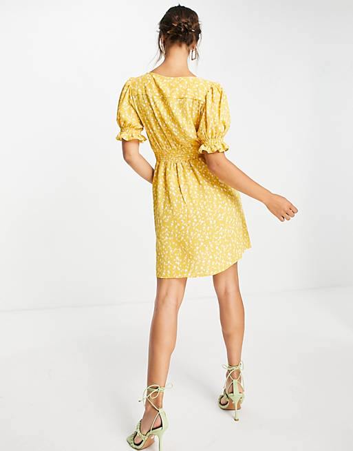 Designer Brands BB Dakota bubble ditsy mini dress in yellow 